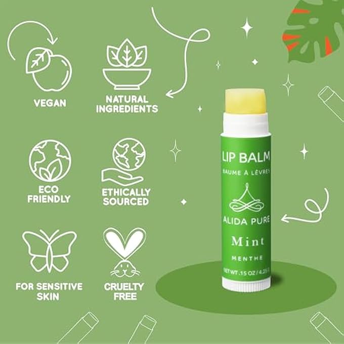 ALIDA PURE ALIDA MINT LIP BALM COLLECTION, VEGAN LIP BALM, BEESWAX FREE, WITH AVOCADO OIL, ORGANIC JOJOBA OIL, AND VITAMIN E, FOR DRY, CHAPPED, OR CRACKED LIPS, 3 TUBE SET - Image 4